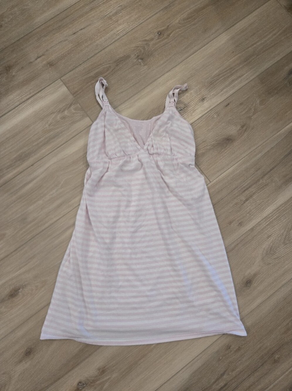 Women’s Soft Pink Striped Breastfeeding Night Gown with Adjustable Straps & Robe